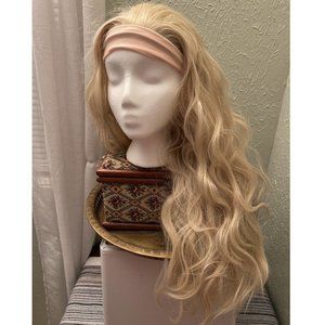 WIG SALE! In time for Halloween! Extra-long wavy plat. blonde w beige headband